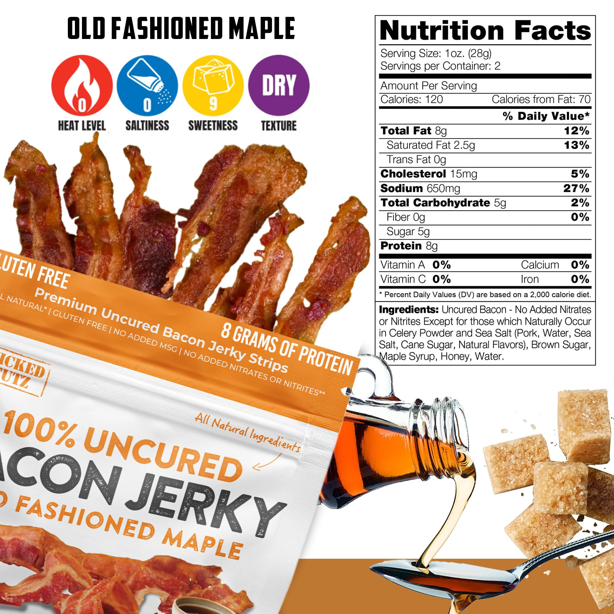Wicked Cutz Bacon Jerky Applewood Smoked with savory tenderness