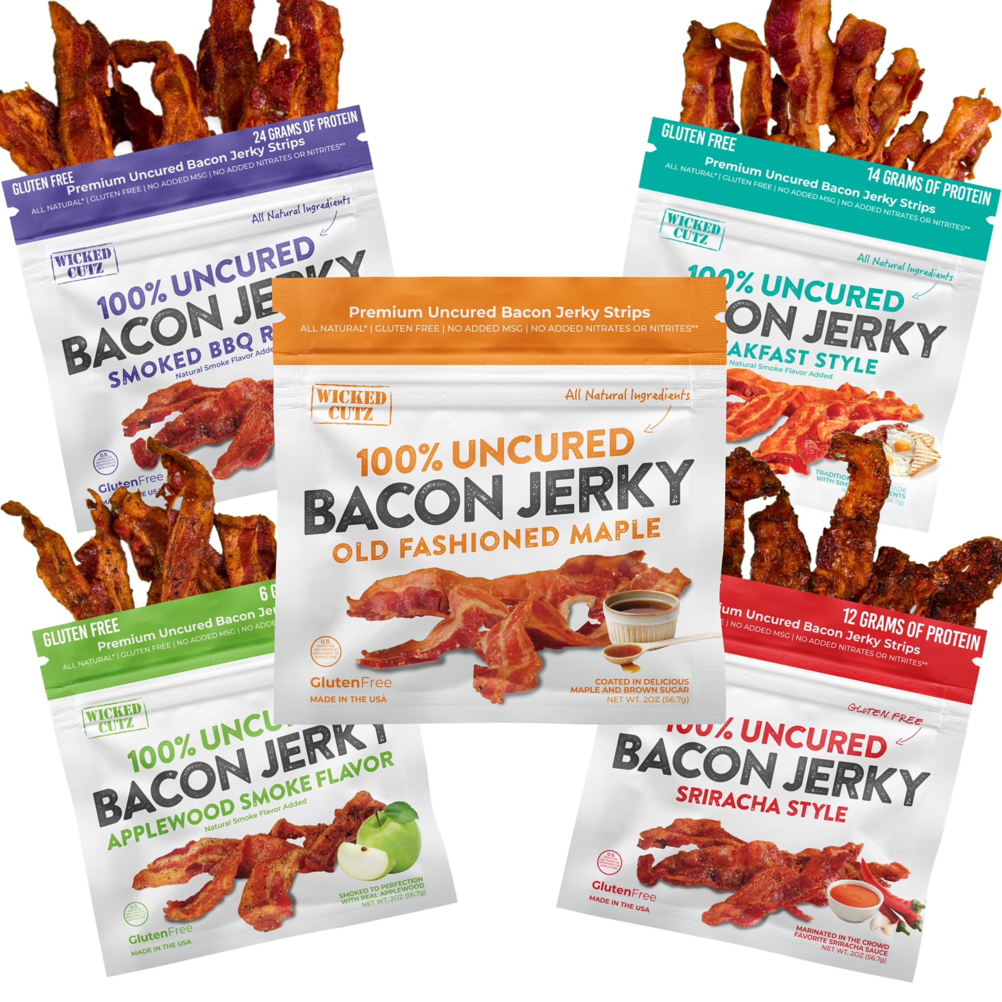 Wicked Cutz Bacon Jerky Sriracha flavor for on-the-go high-protein snacking