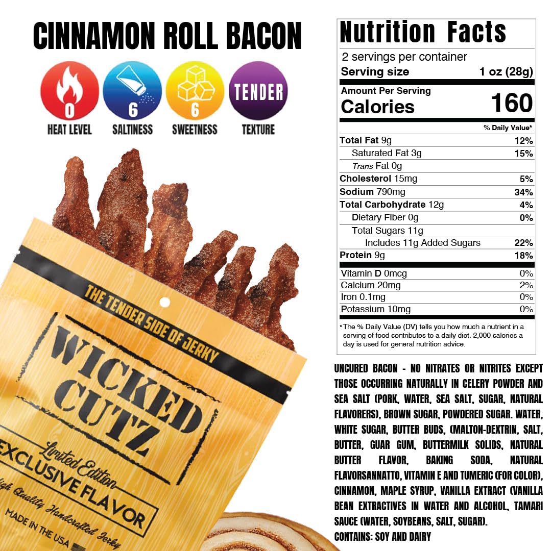 Wicked Cutz bacon jerky tender-juicy bite emphasizes easy chewing and flavor