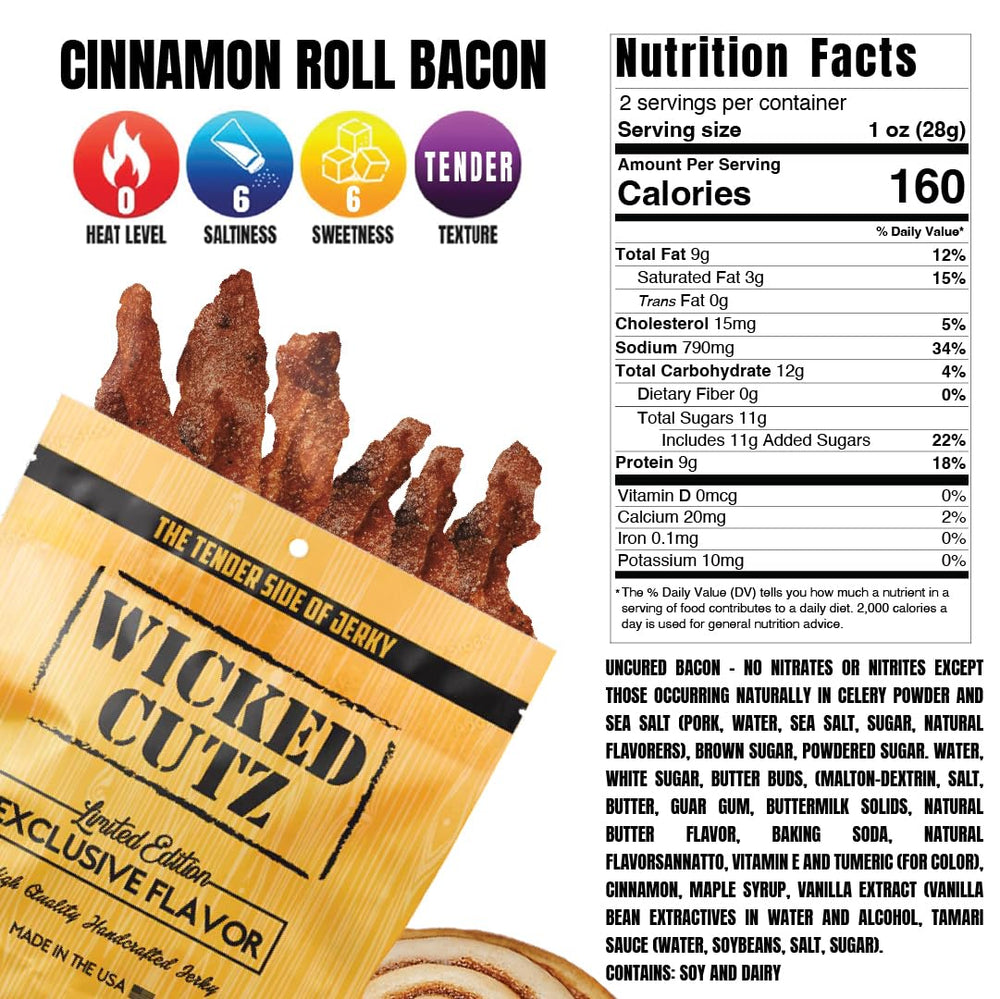 Wicked Cutz bacon jerky tender-juicy bite emphasizes easy chewing and flavor