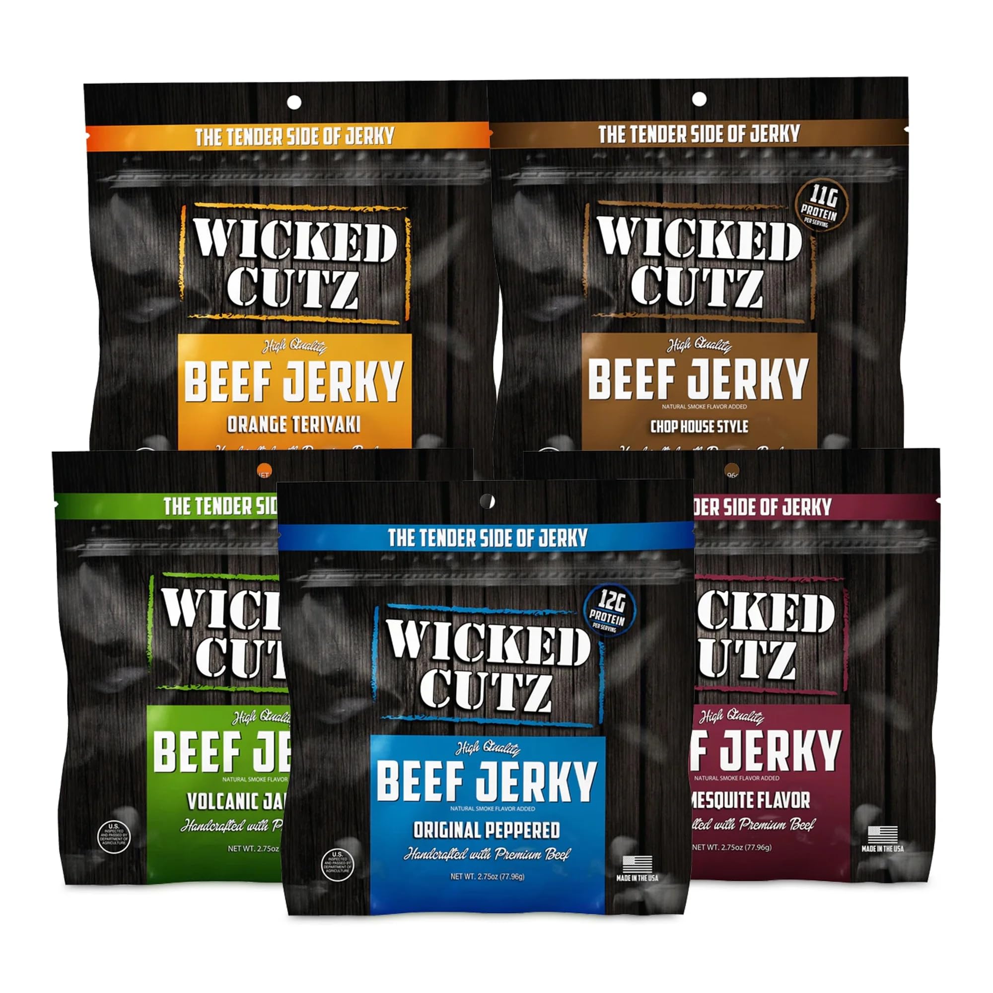 Wicked Cutz beef jerky on-the-go snack for gym or hike.