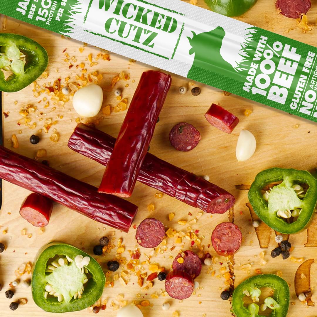 Individually wrapped Wicked Cutz beef sticks for freshness