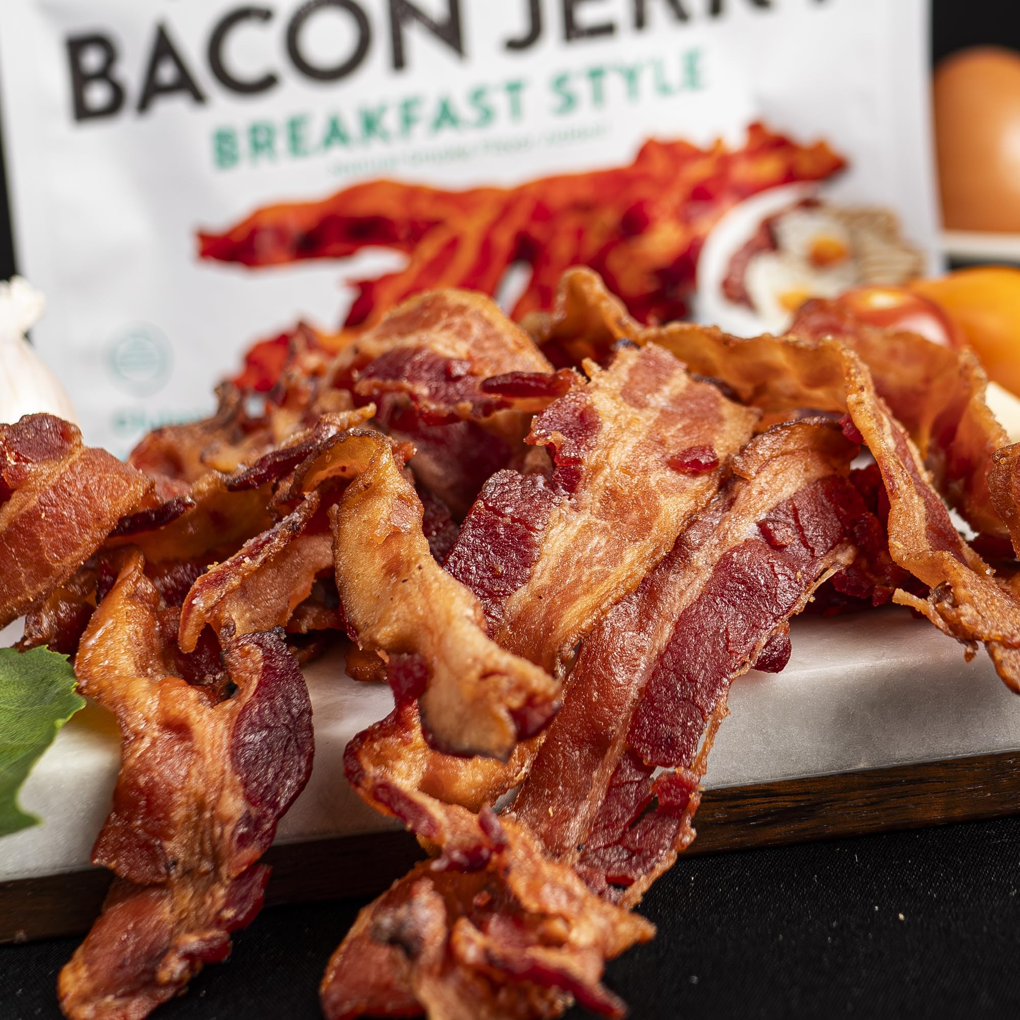 Wicked Cutz Breakfast Style Bacon Jerky nutrition panel close-up showing 14g protein.