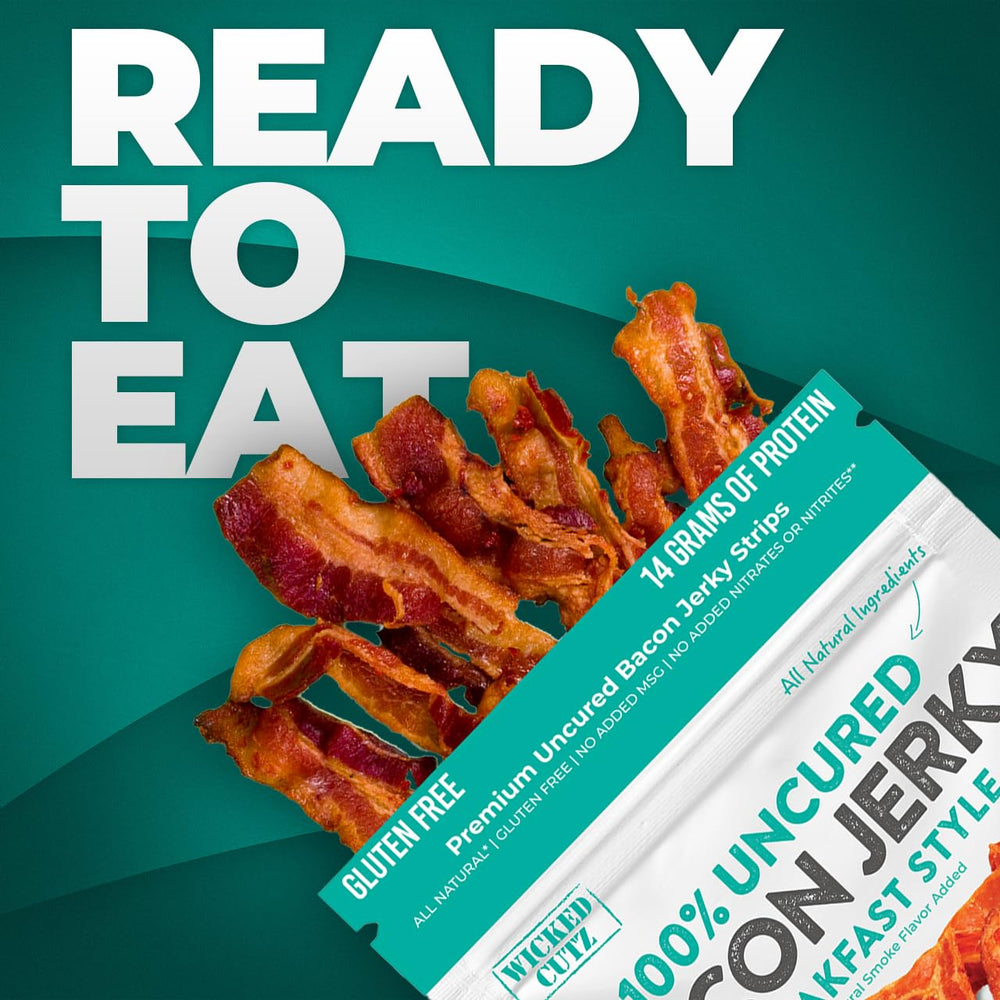 Wicked Cutz Breakfast Style Bacon Jerky variety flavors display for flavor exploration.