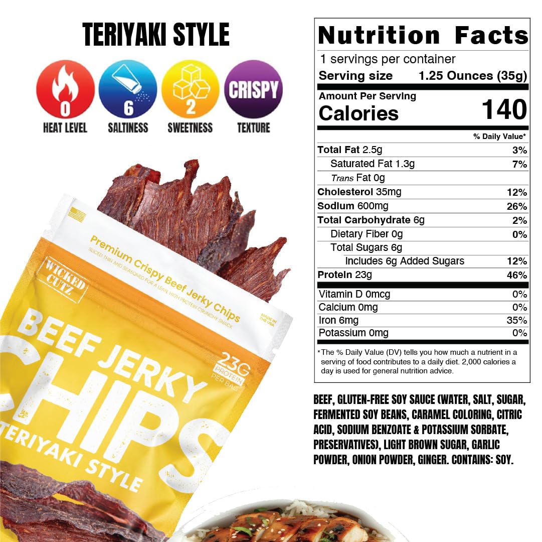 Wicked Cutz Jerky Chips korean bbq close-up, mouth-watering protein snack option