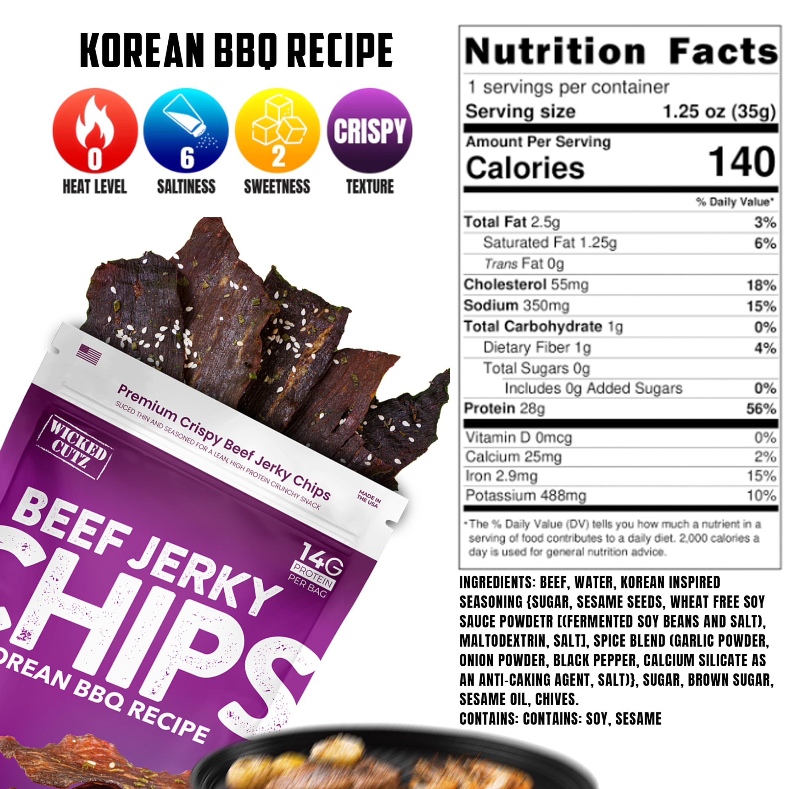 Wicked Cutz Jerky Chips teriyaki 4-pack close-up, flavorful protein for workouts