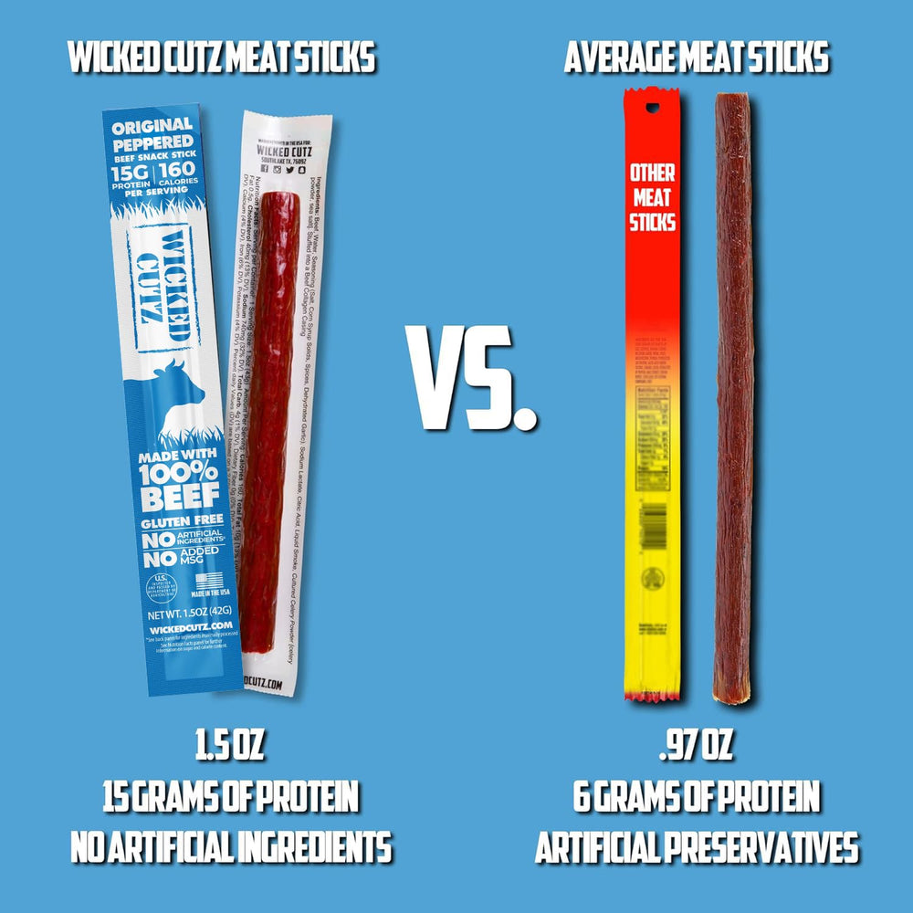 Wicked Cutz Original Peppered Beef Sticks outdoors during a hiking break