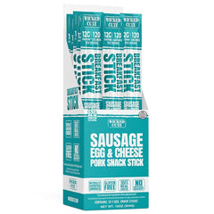 Wicked Cutz Sausage Egg & Cheese Stick pack—portable high-protein breakfast.