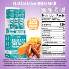 Wicked Cutz Sausage Egg & Cheese Stick unwrap—juicy, easy-to-chew texture.