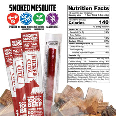 Unwrapped Wicked Cutz Mesquite Beef Stick reveals juicy texture, ideal for on-the-go snacking.