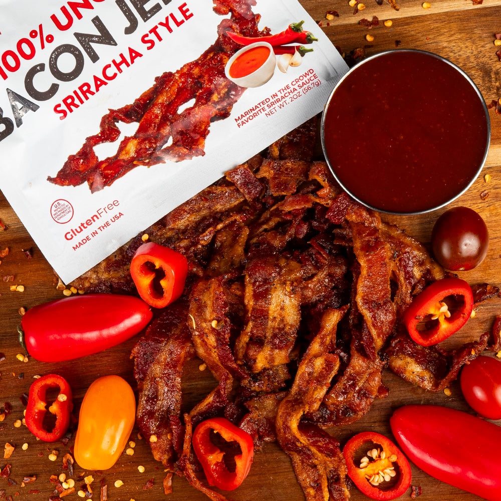 Wicked Cutz Sriracha Bacon Jerky office snack ready to enjoy.
