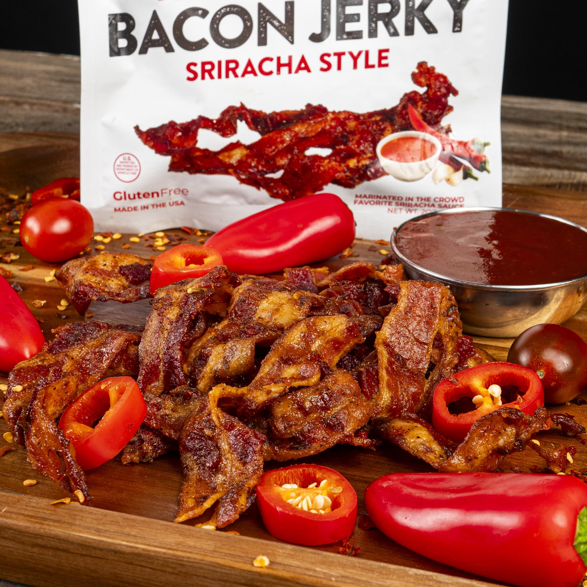 Wicked Cutz Sriracha Bacon Jerky on-the-go pack ideal for busy days.