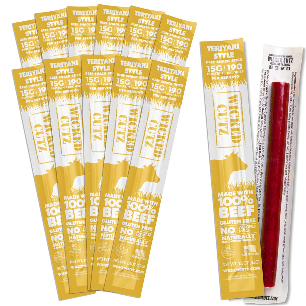 Wicked Cutz Teriyaki Beef Sticks close-up glaze highlighting savory flavor