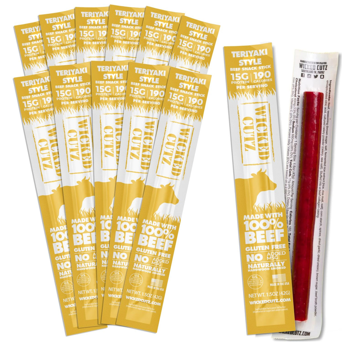 Wicked Cutz Teriyaki Beef Sticks close-up glaze highlighting savory flavor