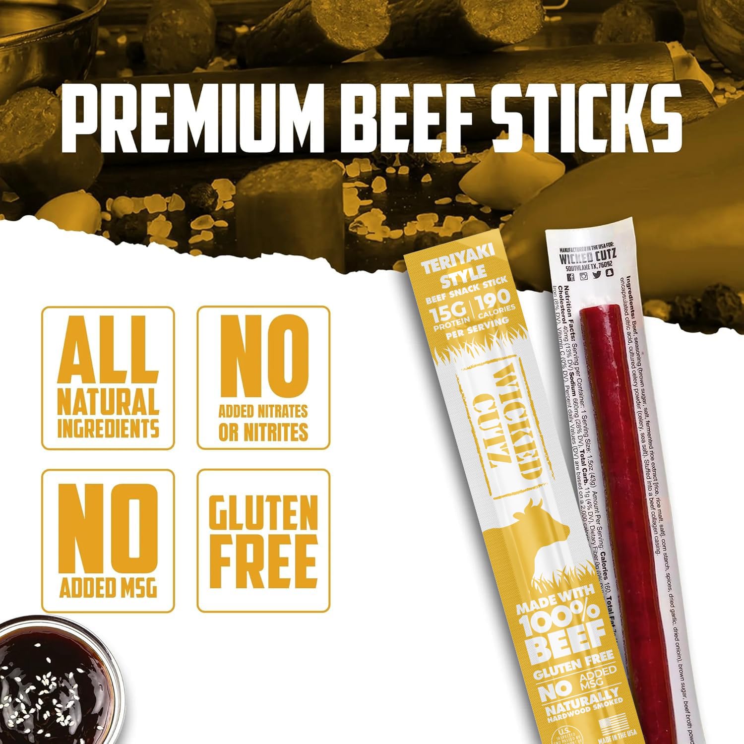 On-the-go Wicked Cutz Teriyaki Beef Sticks for quick protein