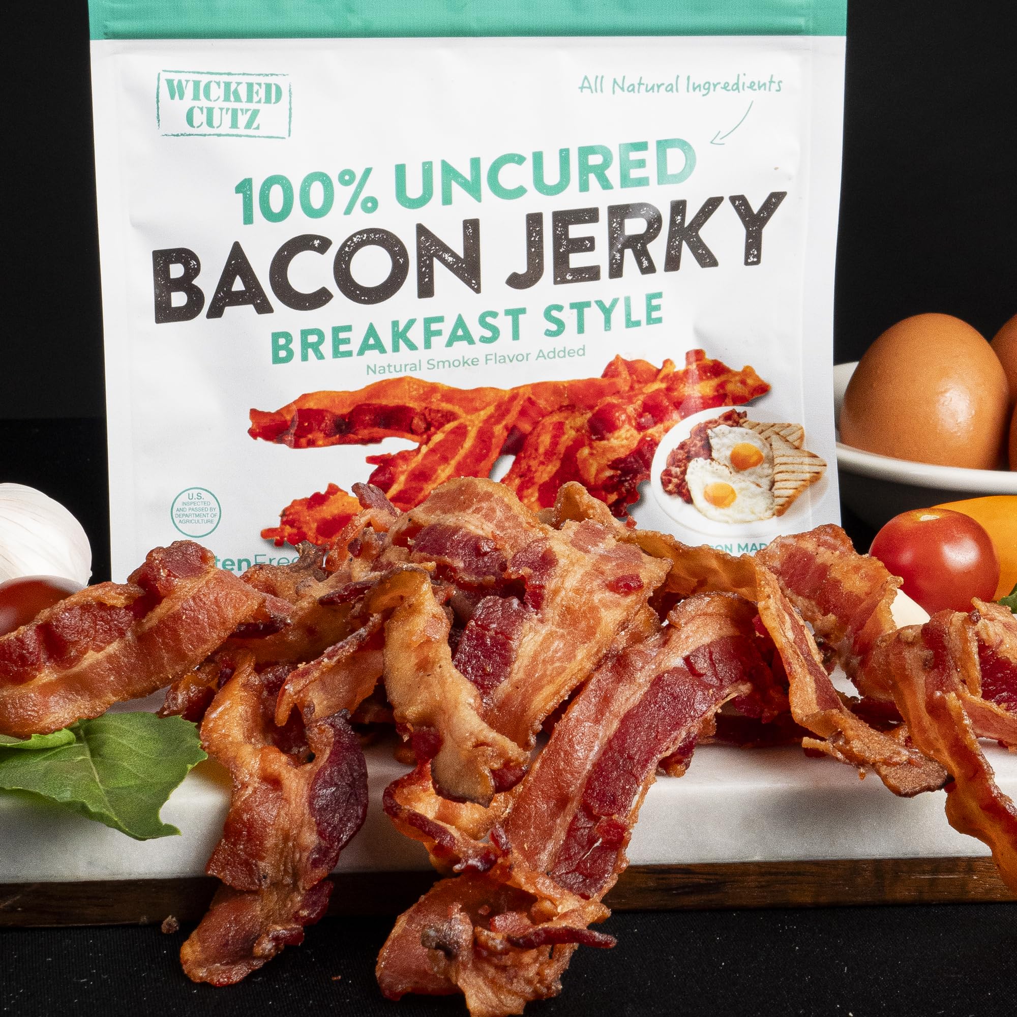 Wicked Cutz USA-made packaging shown as a savory gluten-free snack option.