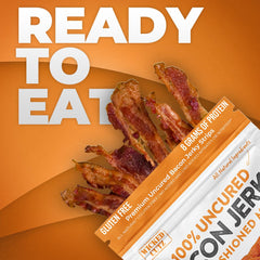 USA-made Wicked Cutz bacon jerky fully cooked and ready to eat.