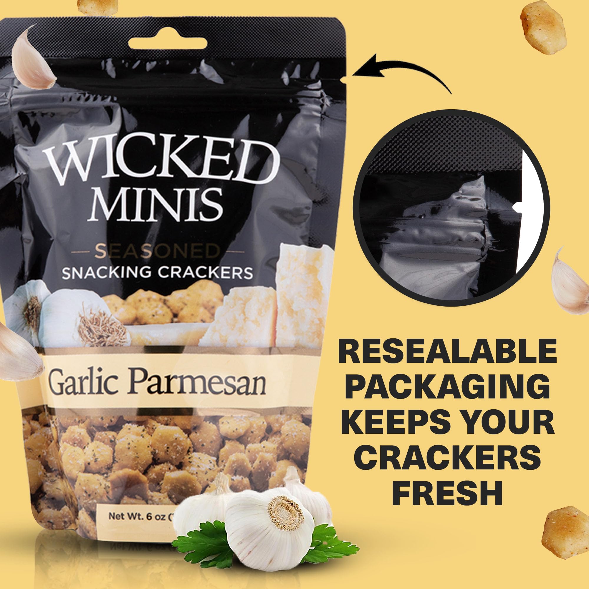 Wicked Minis Cajun Creole crackers provide bold seasoning for snacking.