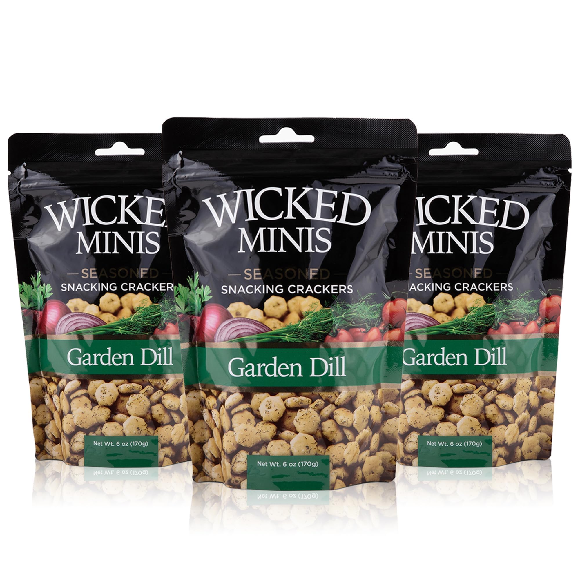 Wicked Mix Wicked Minis garden dill crackers offer crisp texture for soups and salads.