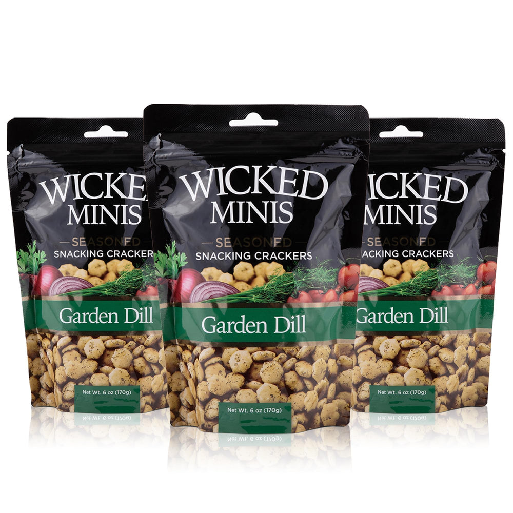 Wicked Mix Wicked Minis garden dill crackers offer crisp texture for soups and salads.