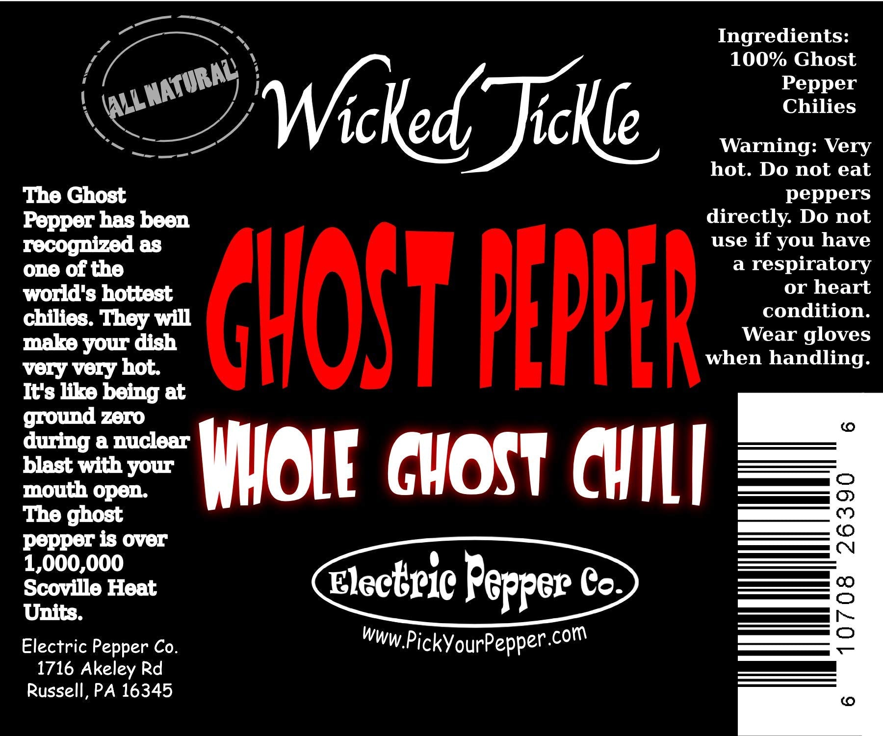 Wicked Tickle ghost pepper pods on spice shelf for bold cooking.