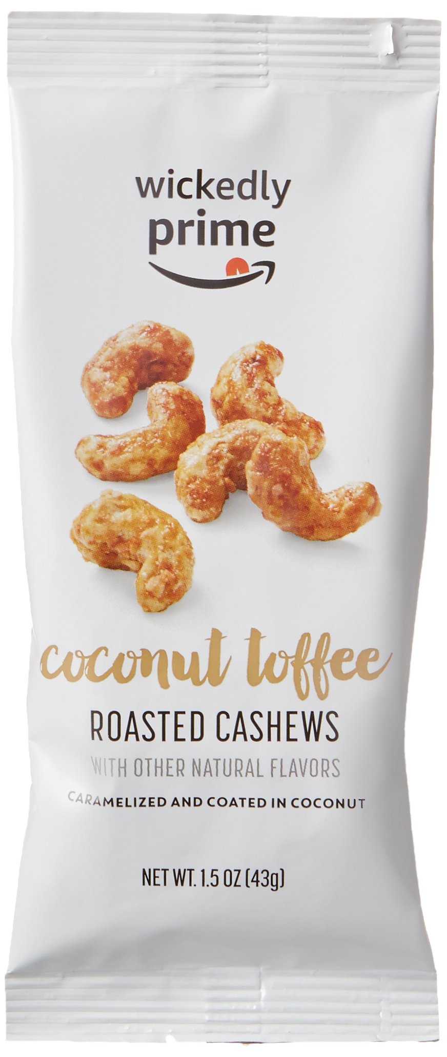 Wickedly Prime fire-roasted cashews with toffee coating and caramelized texture.