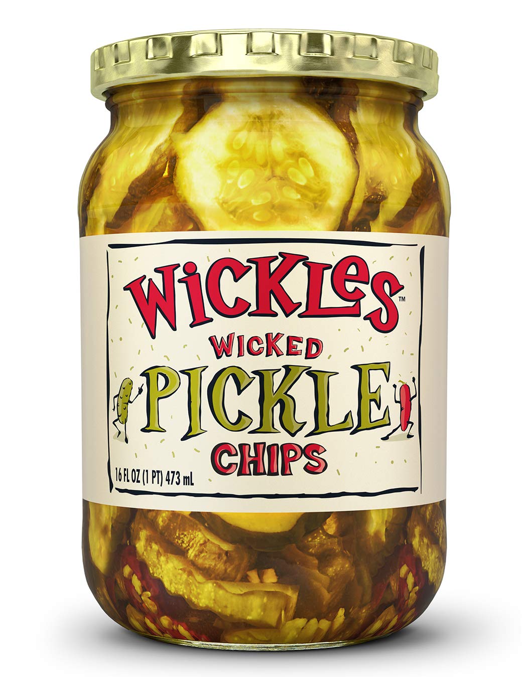 Wickles Wicked Pickle Chips in a glass jar showing bold crunch for snacking