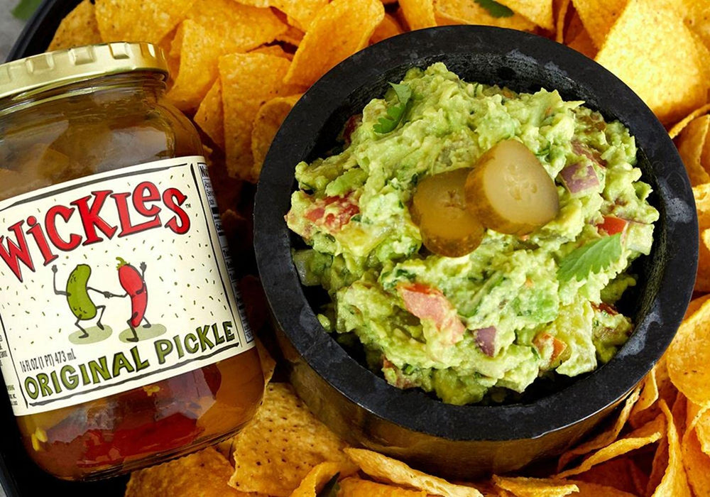Wickles Wicked Pickle Chips in a kitchen scene as a pantry snack