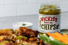 Wickles Wicked Pickle Chips in an open bag ready to snack