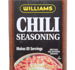 Wiiliams Chili Seasoning Mix closeup shows ground peppers and rich color