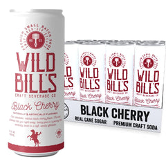 Wild Bill's Black Cherry Soda bottle highlights pure cane sugar flavor