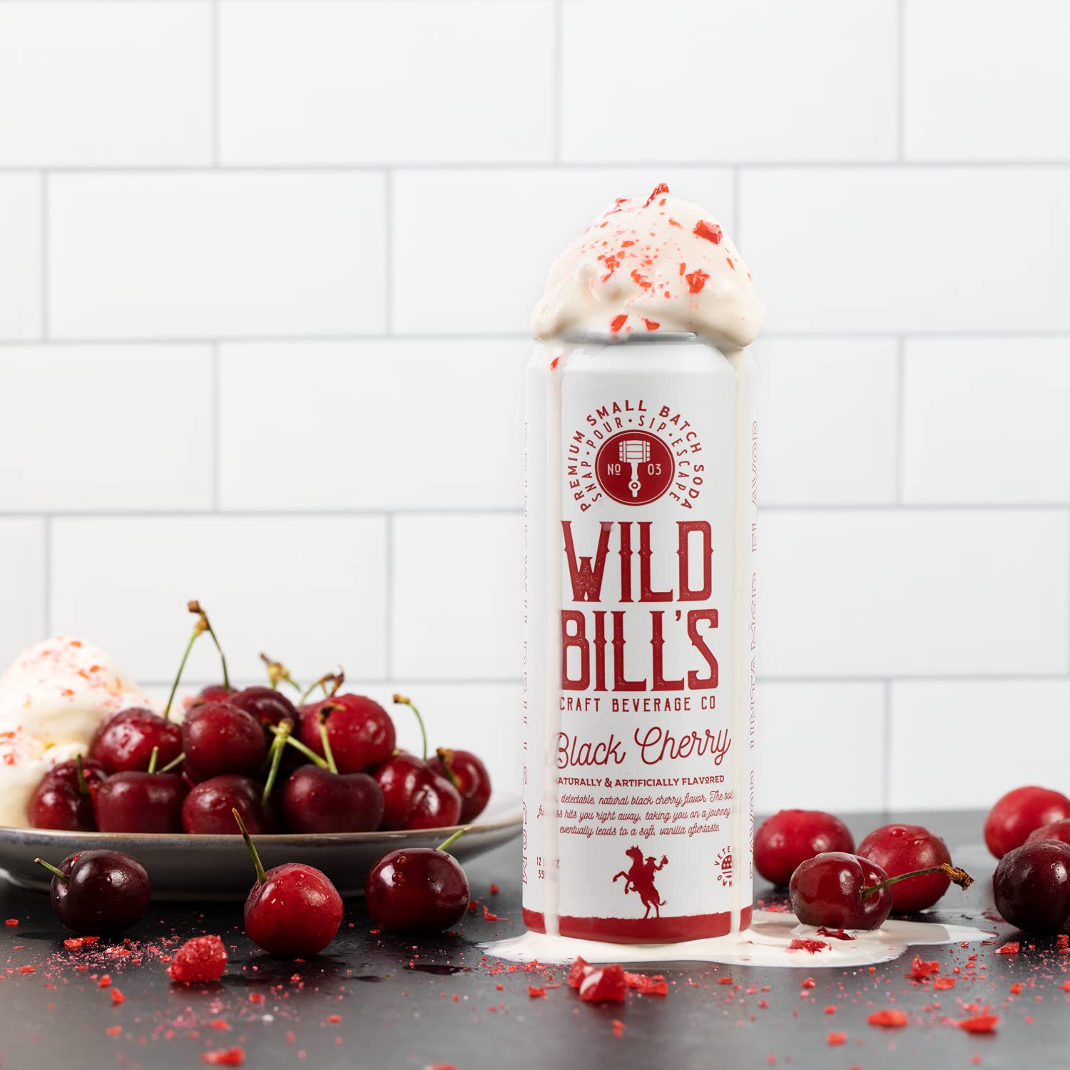 Chilled Wild Bill's Black Cherry Soda ready to sip