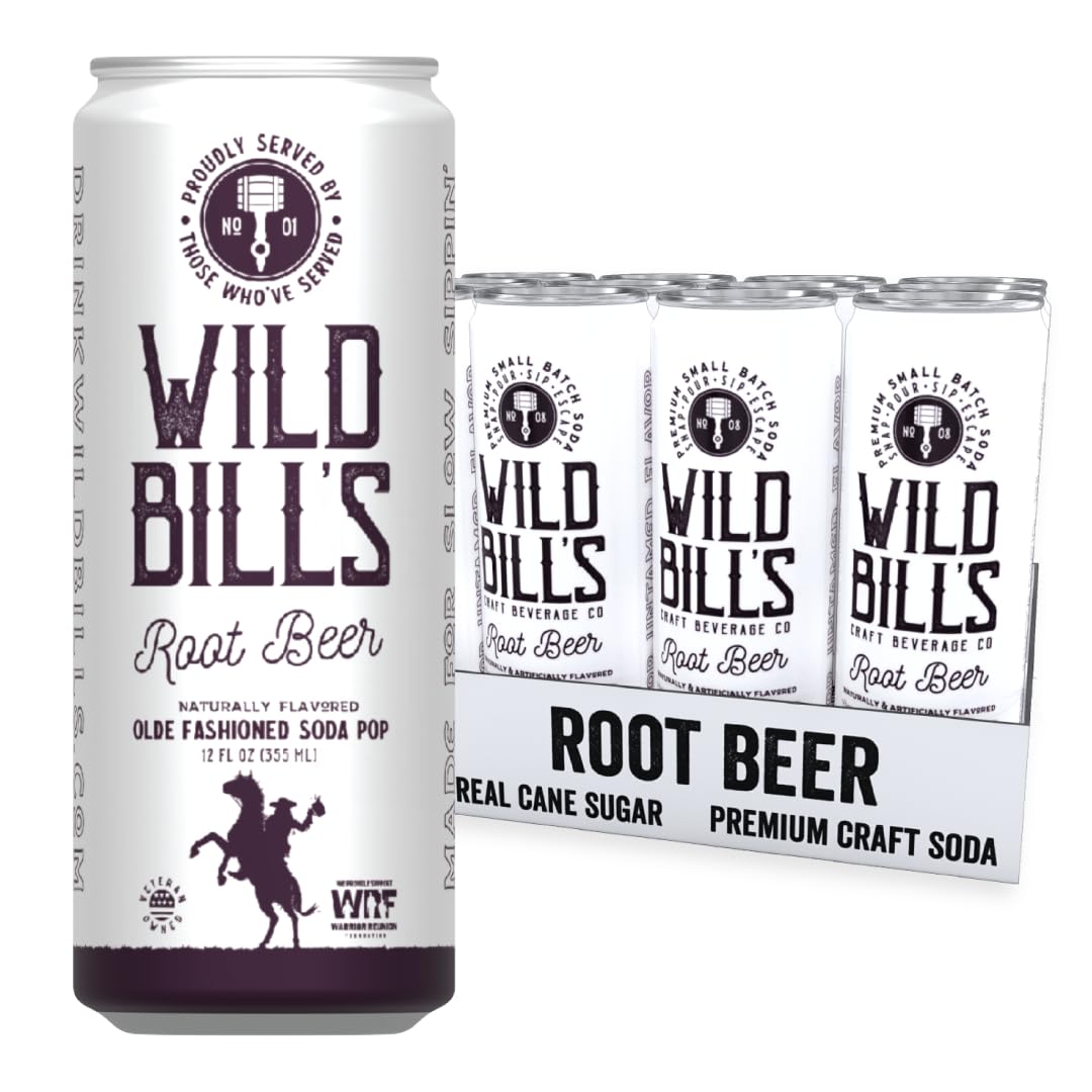 Wild Bill's Classic Root Beer bottle label highlighting authentic craft with cane sugar.