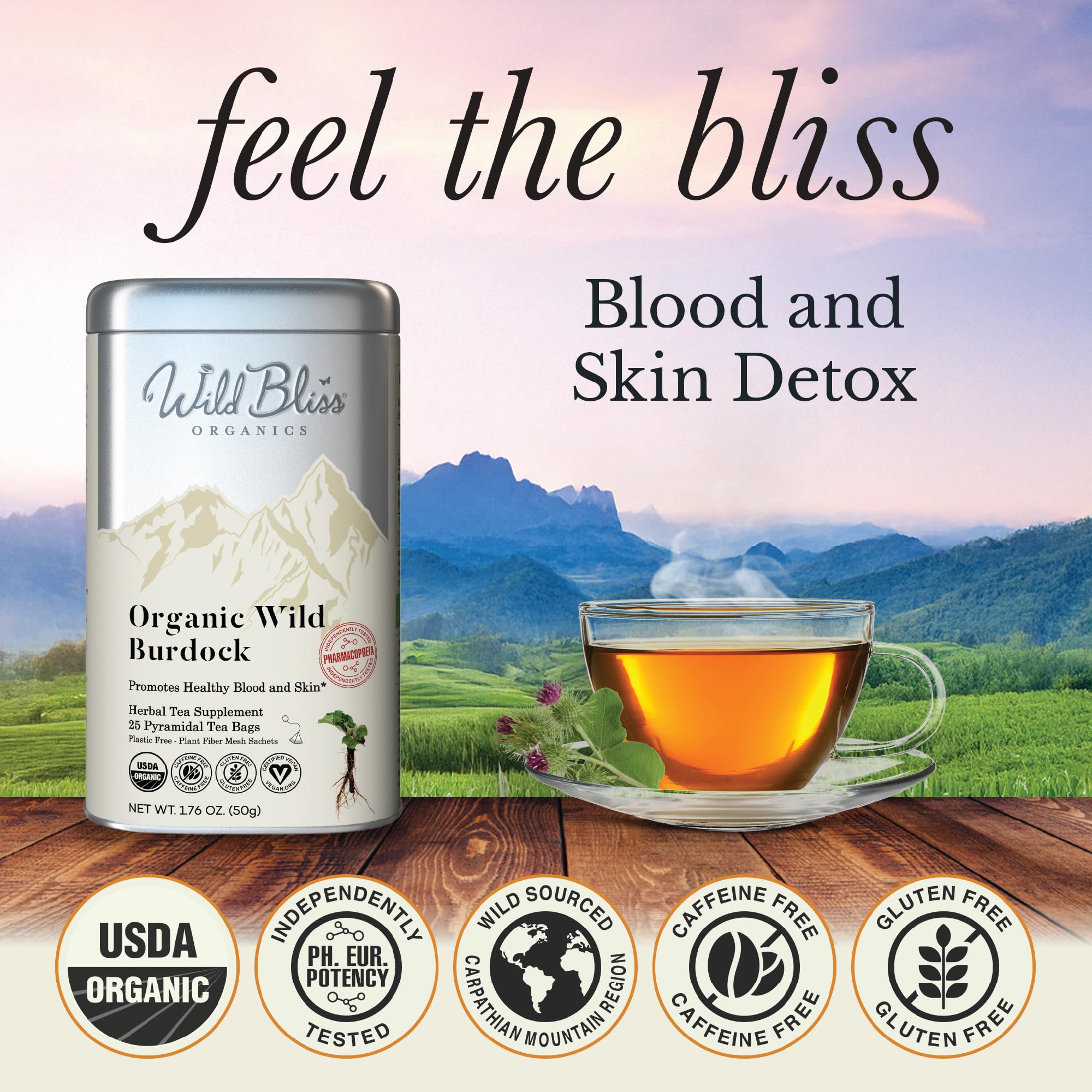 Wild Bliss Burdock Root dried roots prepared for a fresh infusion.