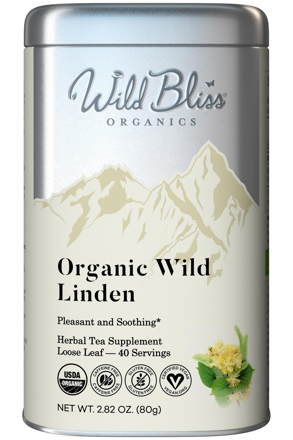 Wild Bliss Linden Flower Tea pack shot highlights premium organic packaging for a calming ritual.