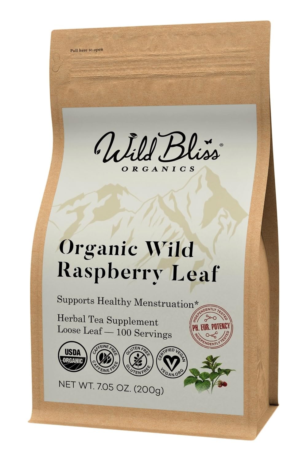 Wild Bliss organic raspberry leaf tea loose leaf ready for a soothing brew