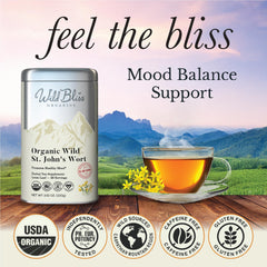 Wild Bliss St John's Wort Tea brew-steep close-up for calm focus