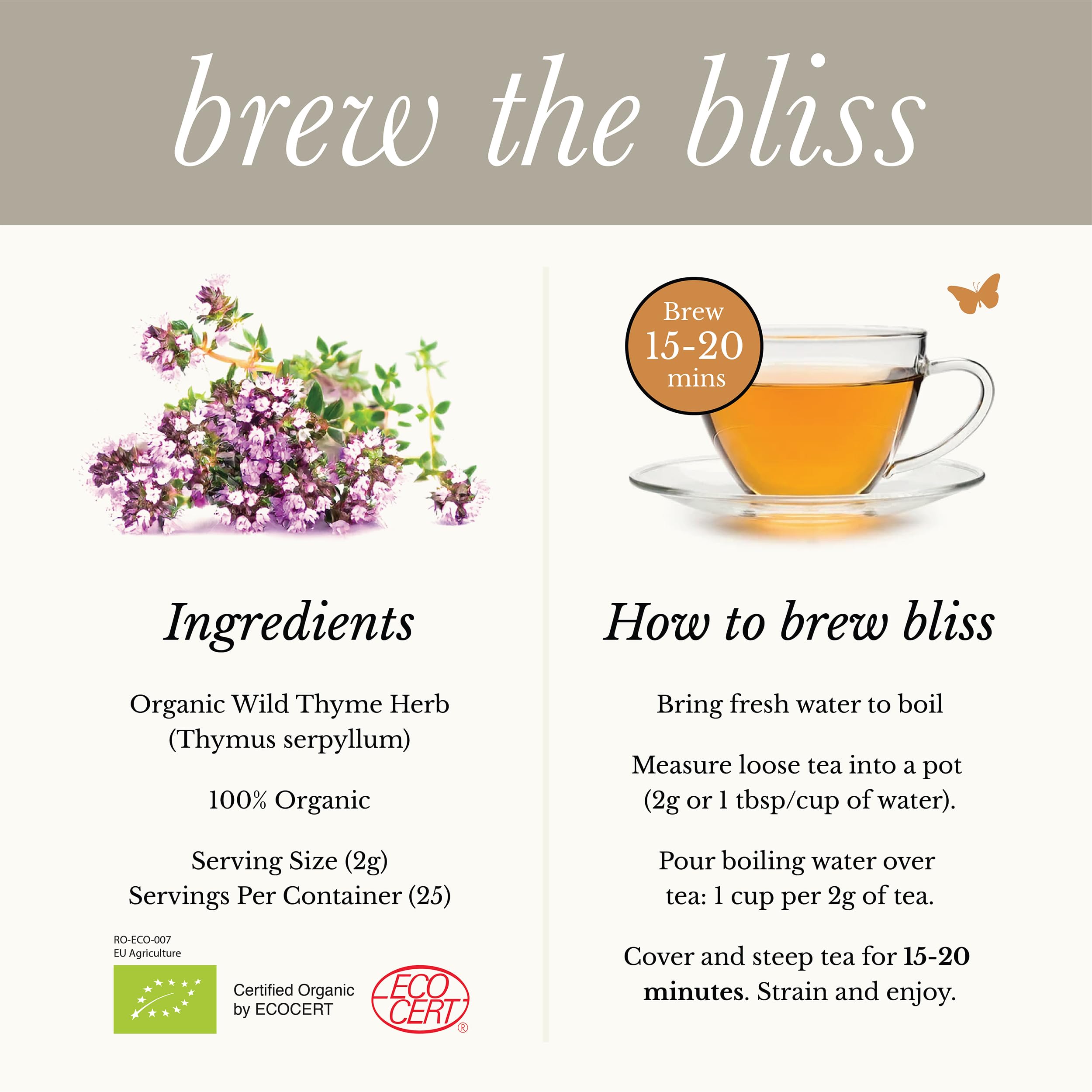 Wild Bliss tea infuser and cup scene invites a soothing, flavorful infusion.