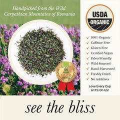 Wild Bliss thyme ingredients close-up emphasizes thymol-rich scent and fresh, natural quality.