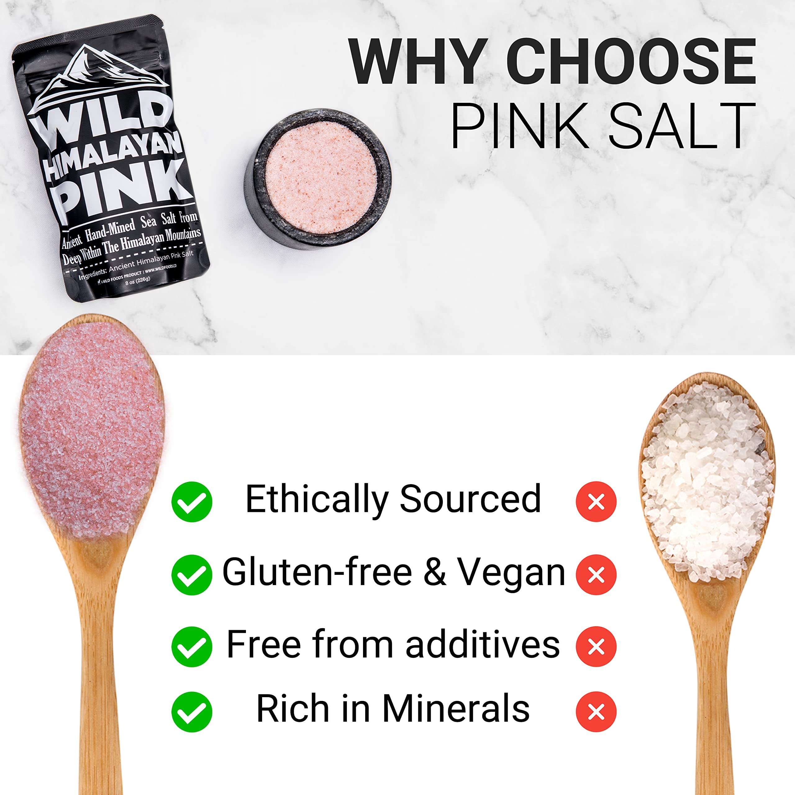 Wild Foods Pink Himalayan Salt fine ground on counter for everyday cooking and finishing