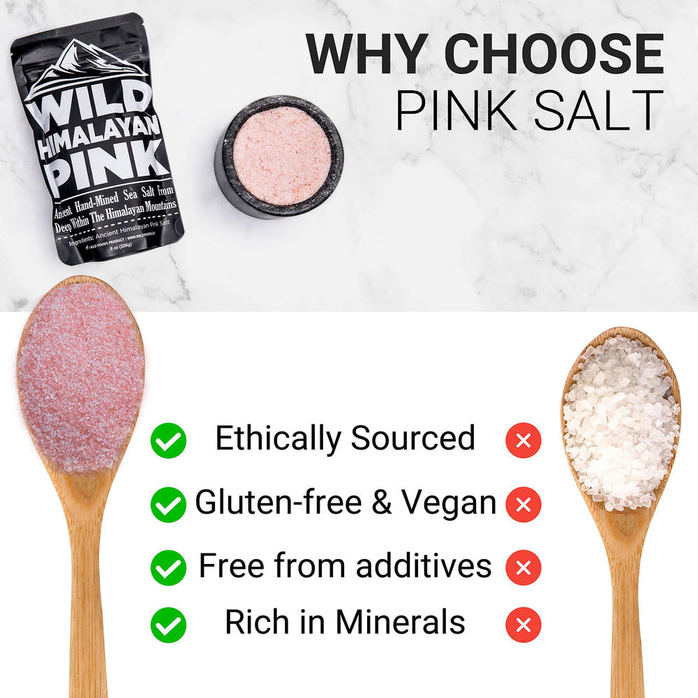 Wild Foods Pink Himalayan Salt table use illustrates subtle flavor enhancement for meals.