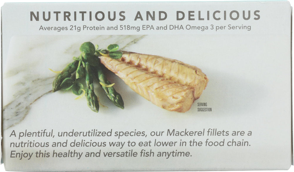 Wild Planet Mackerel fillets in olive oil on a fresh salad.