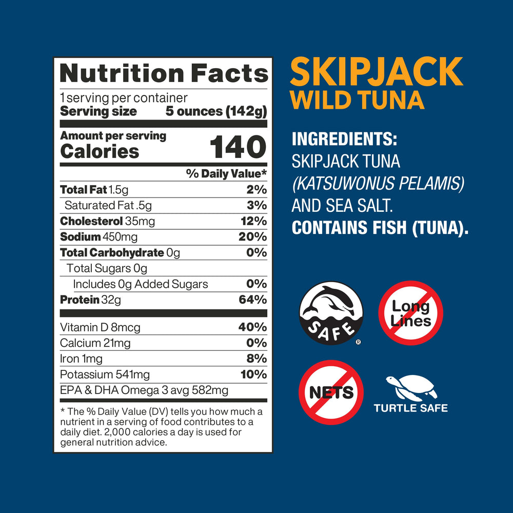 Wild Planet pole-and-line caught tuna can — sustainable fishing method.