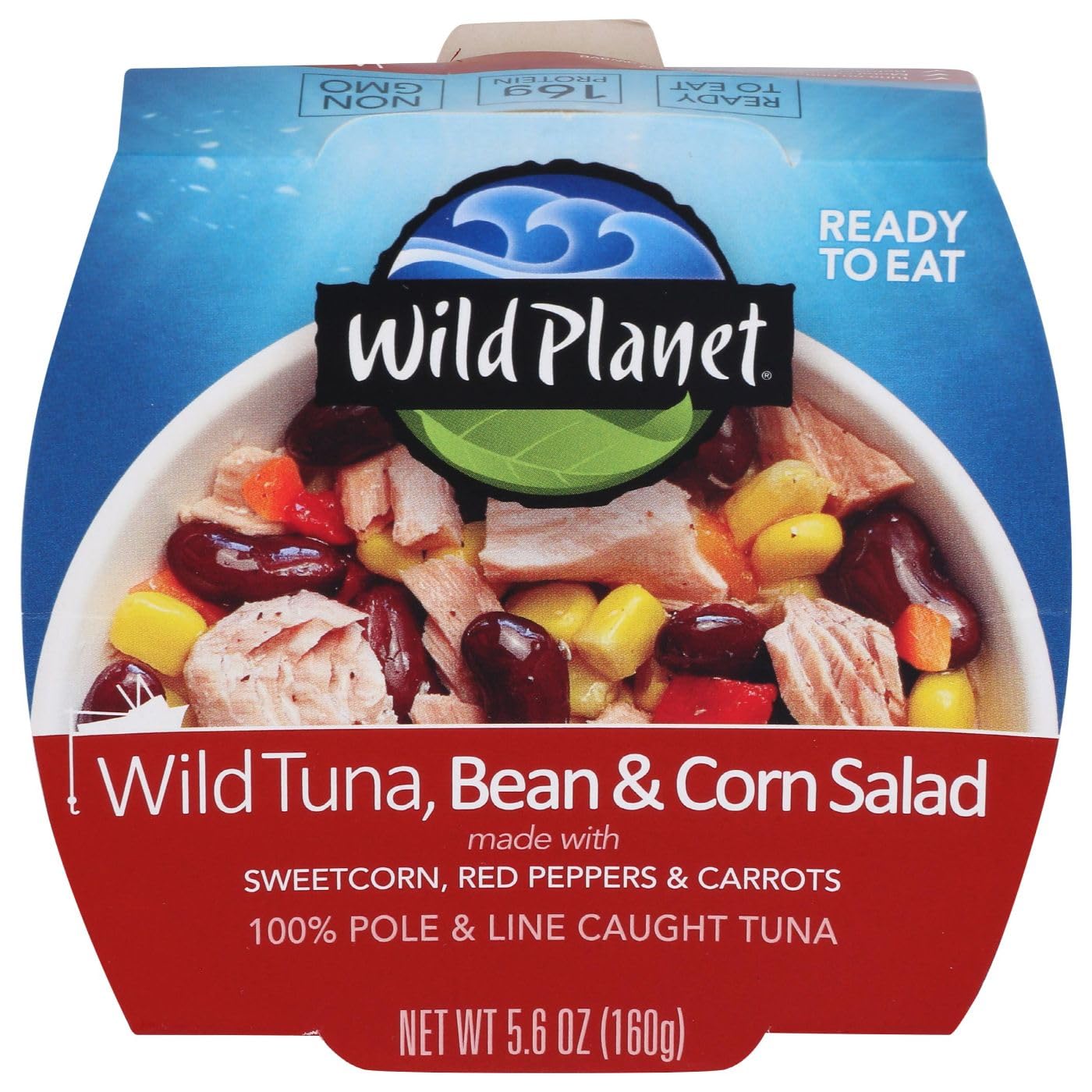 Wild Planet Salad Tuna Bean Corn packaging highlights premium ingredients and ready-to-eat convenience.