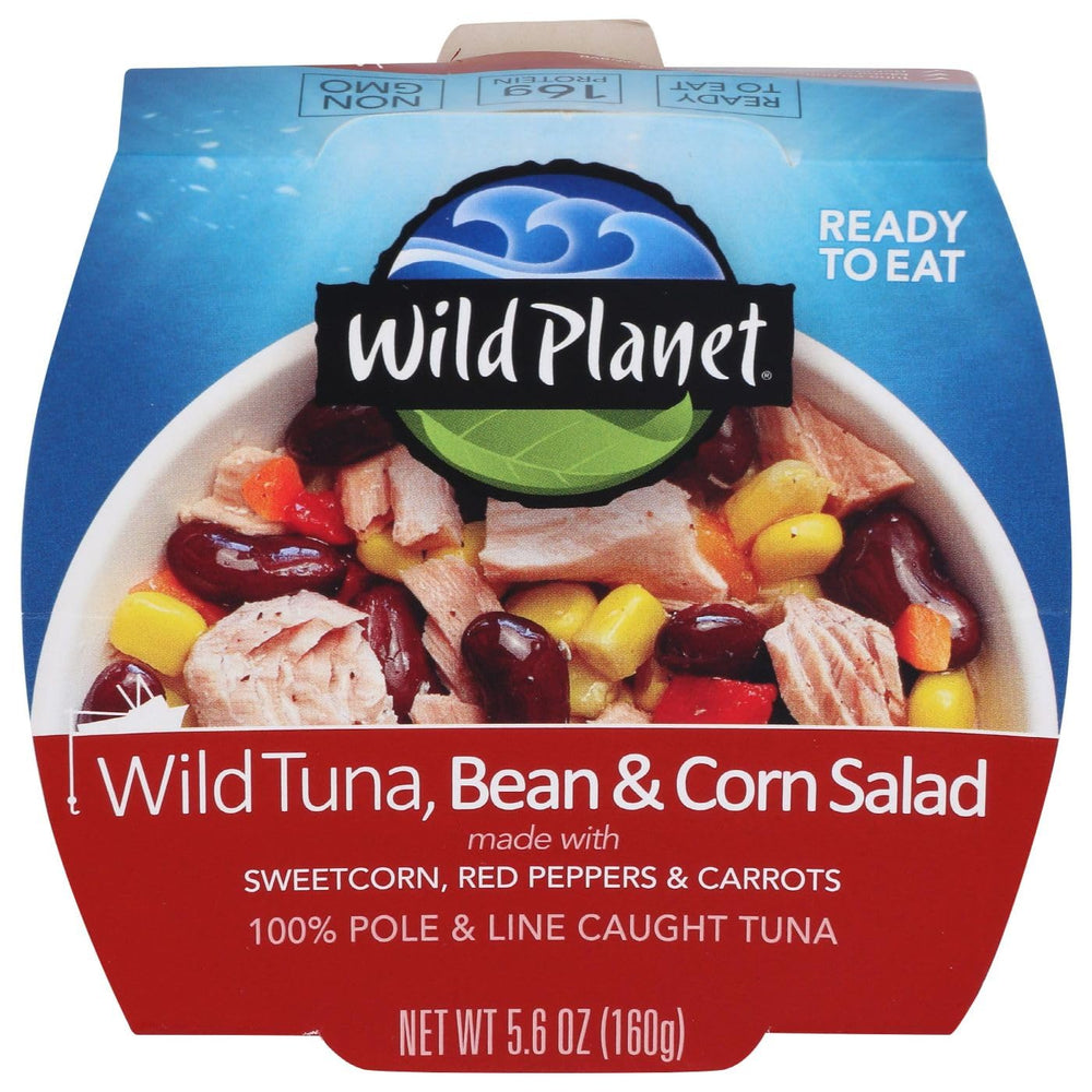 Wild Planet Salad Tuna Bean Corn packaging highlights premium ingredients and ready-to-eat convenience.