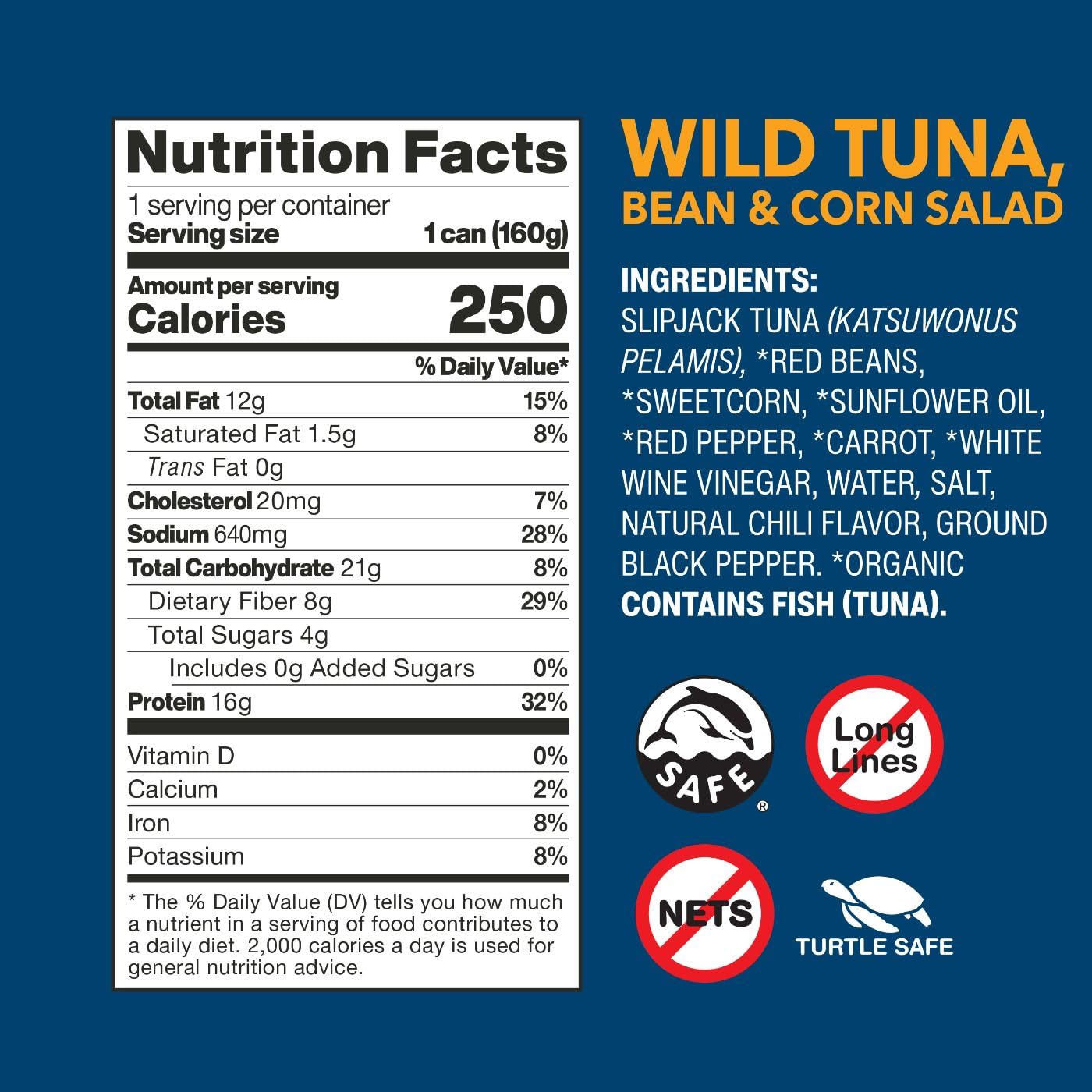 Wild Planet Salad Tuna Bean Corn close-up shows protein-rich, convenient lunch option.