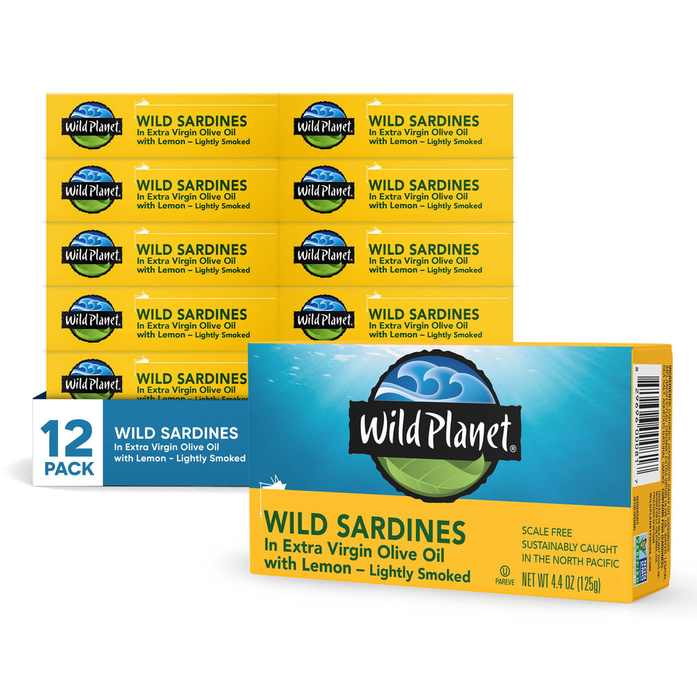 Wild Planet sardines in olive oil with lemon, lightly smoked, ready to savor