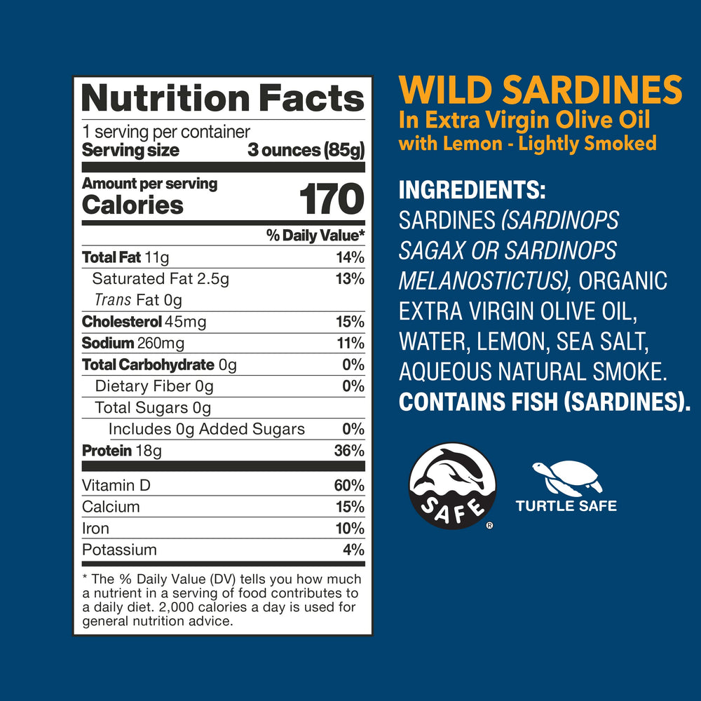 Wild Planet sardines can with pull-tab for quick, on-the-go snacking