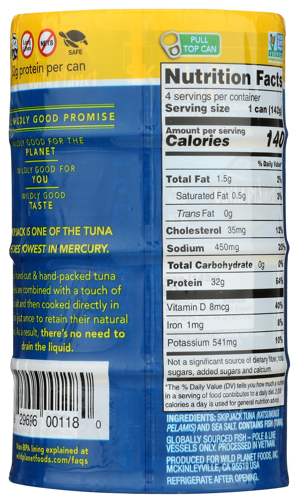 Wild Planet Skipjack Tuna cans on shelf for quick meals