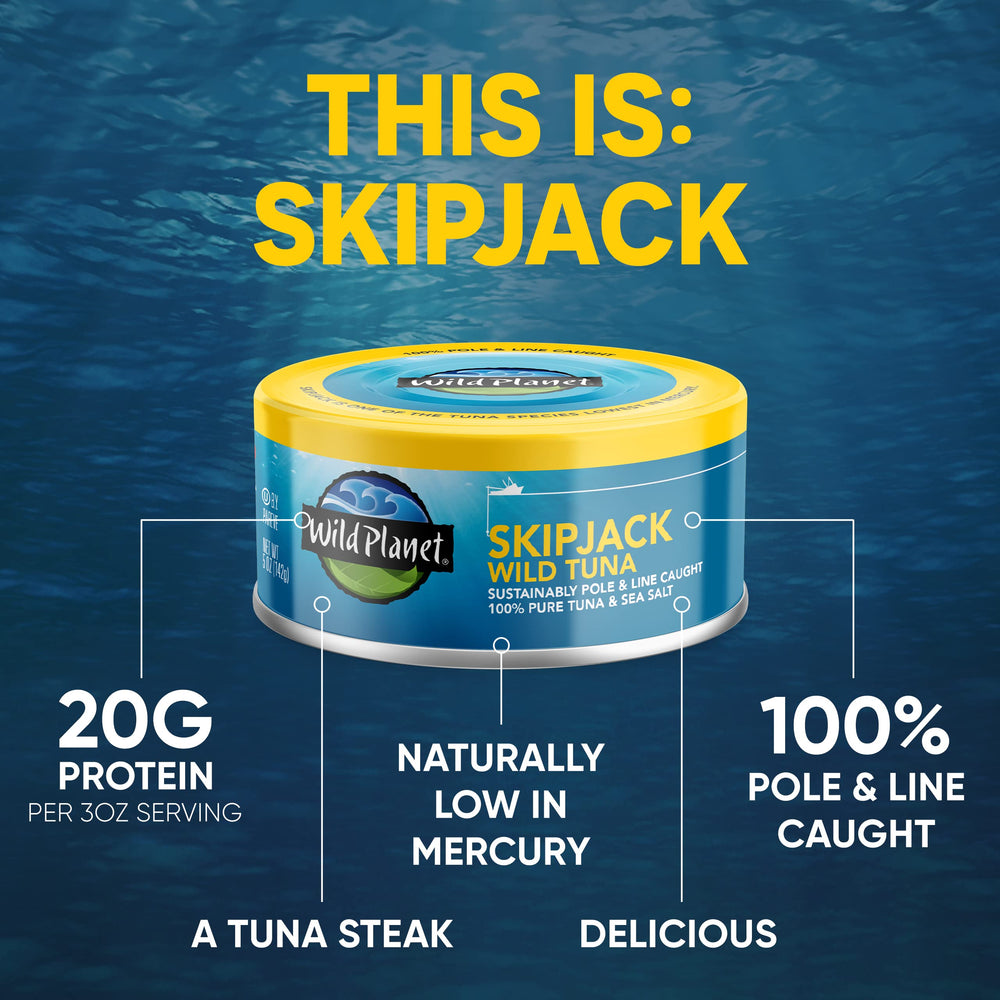 Wild Planet sustainably sourced wild tuna image emphasizing responsible harvesting.